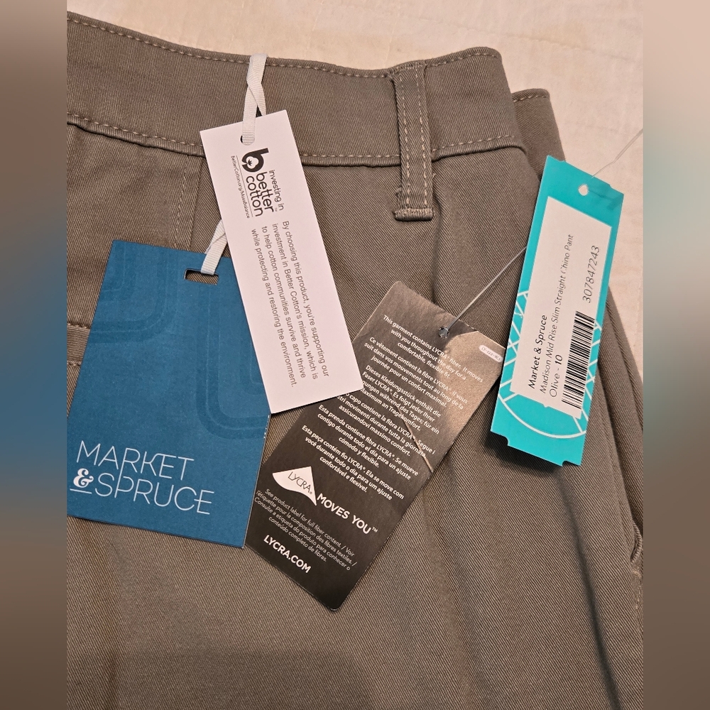 Market & Spruce Madison Mid-rise Slim Straight  Chino Pant, Olive, Size 10 NWT - Picture 11 of 11